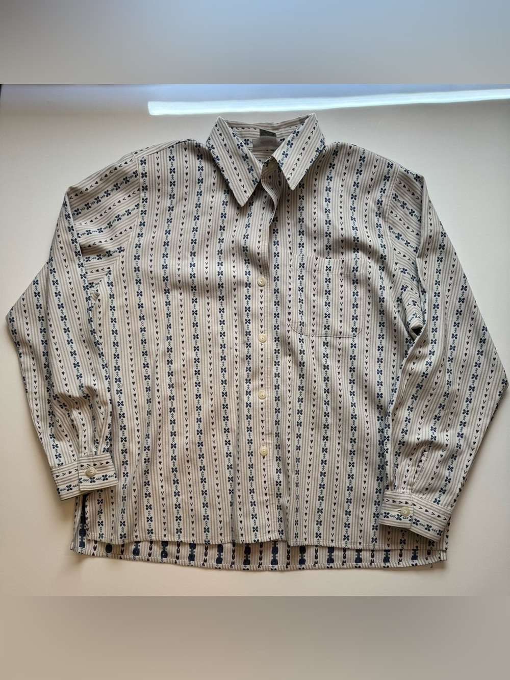 Cream and Navy Embroidered Striped Button-Down Shirt | cottagecore vintage style